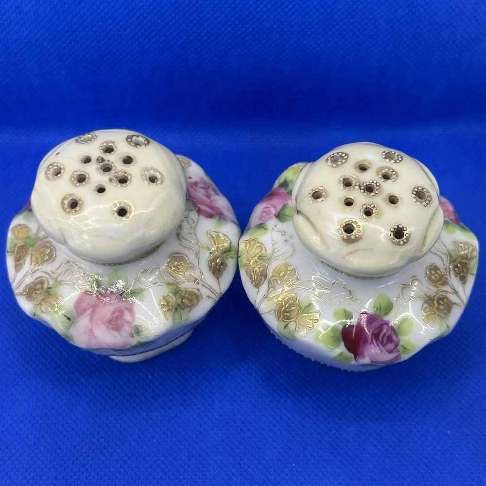 Antique Nippon Porcelain Hand‎ Painted Salt Pepper Shakers Ceramic Never Lids
